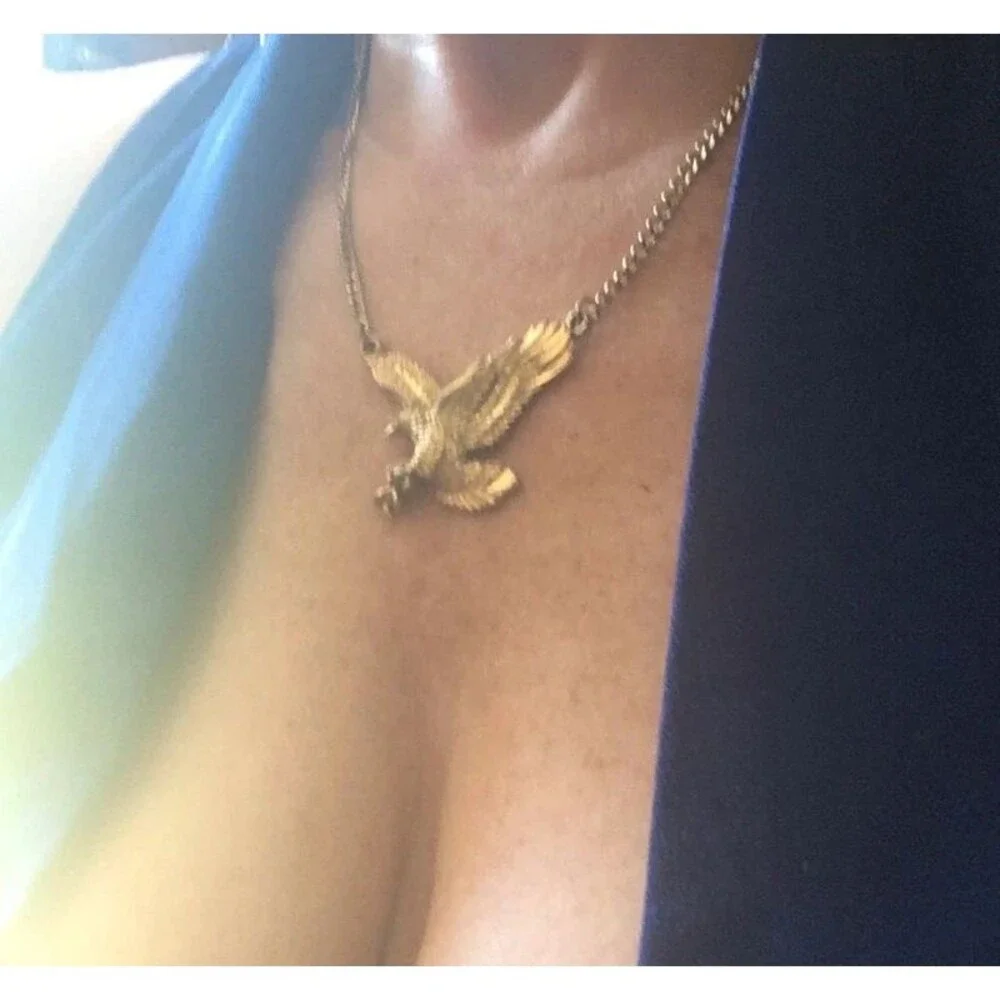 Retro Flying Eagle Pendant Curb Chain Necklace Western Boho